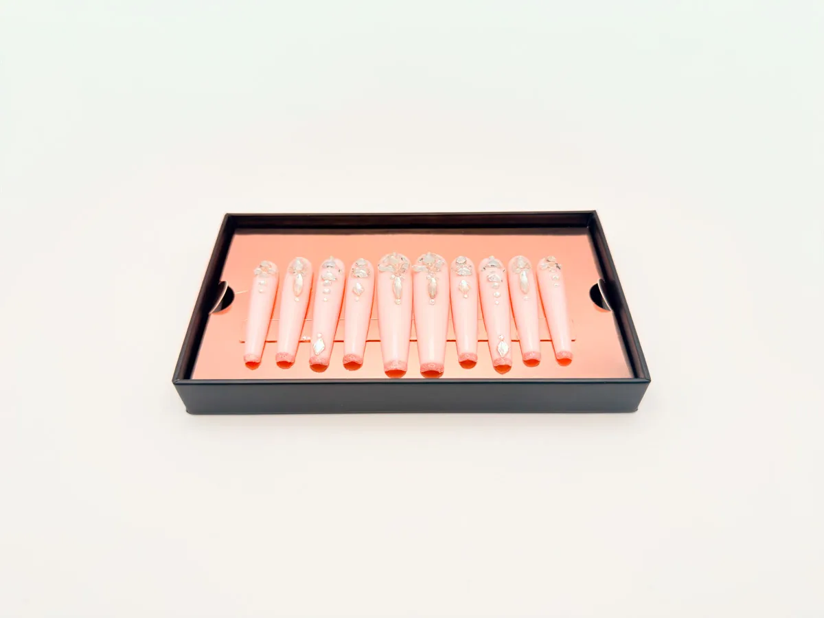 Diamond Blush Hand Made Press On Coffin Nails