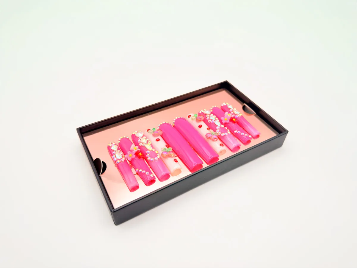 Cherry Blossomz Hand Made Press On Coffin Nails