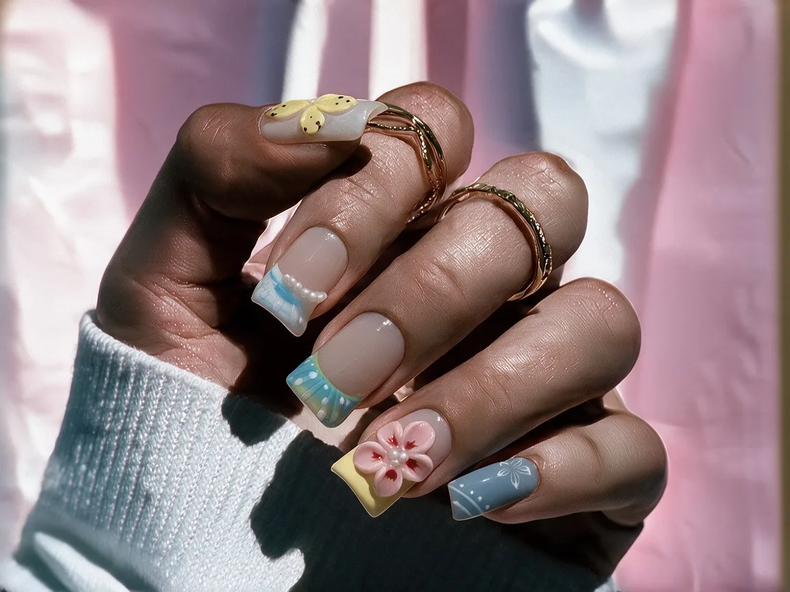 Island Blossom Hand Made Press On Flare Duck Nails