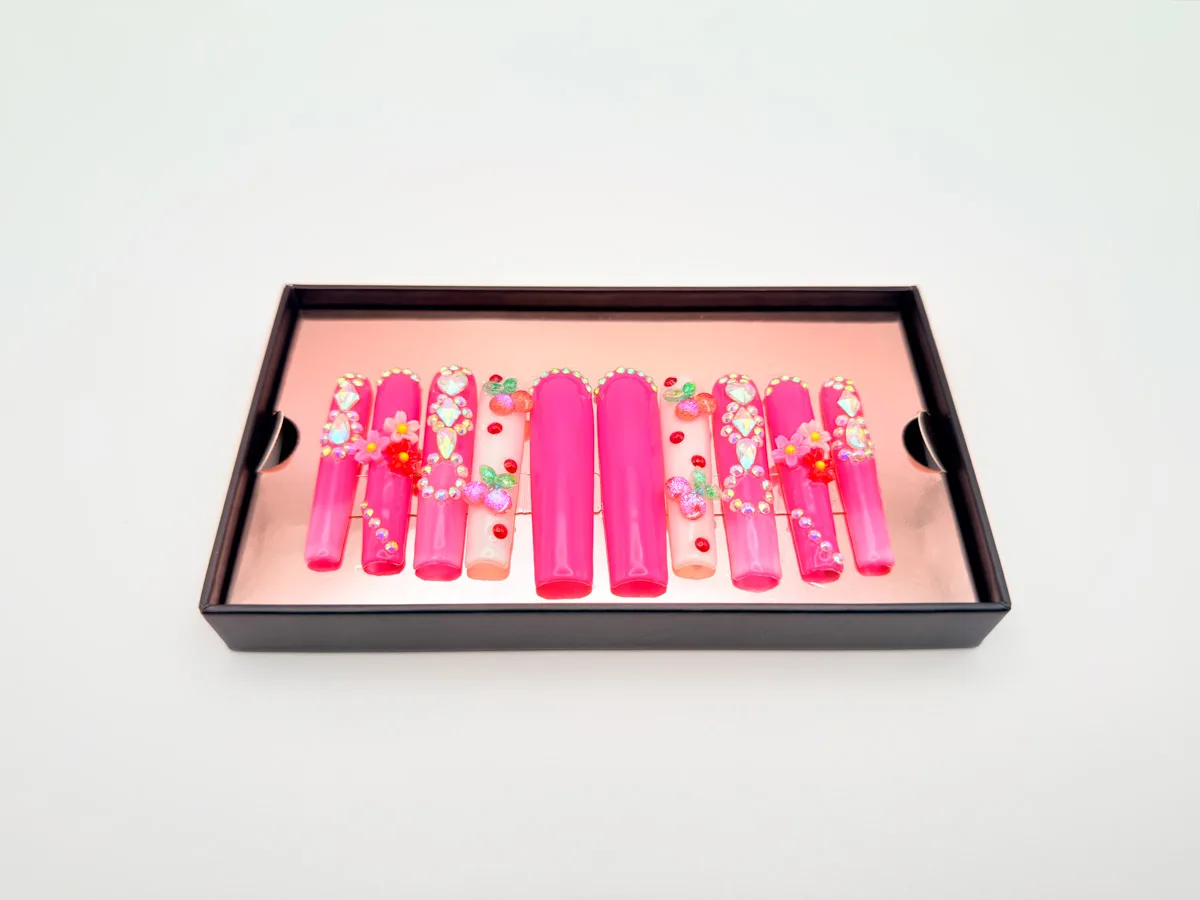 Cherry Blossomz Hand Made Press On Coffin Nails