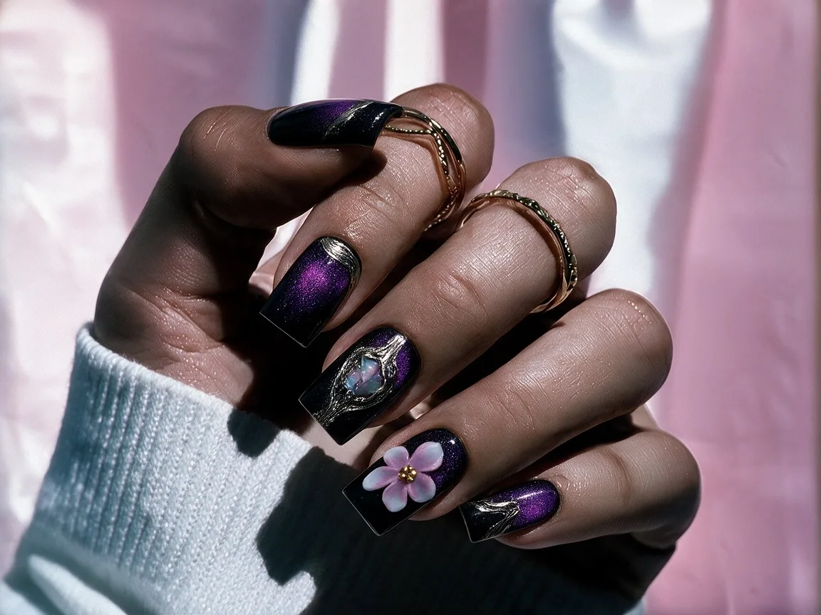 Dark Orchid Hand Made Press On Square Nails