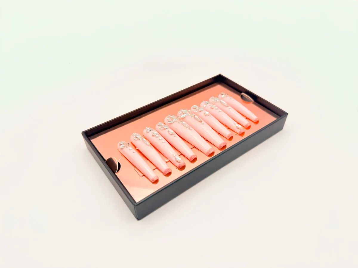 Diamond Blush Hand Made Press On Coffin Nails