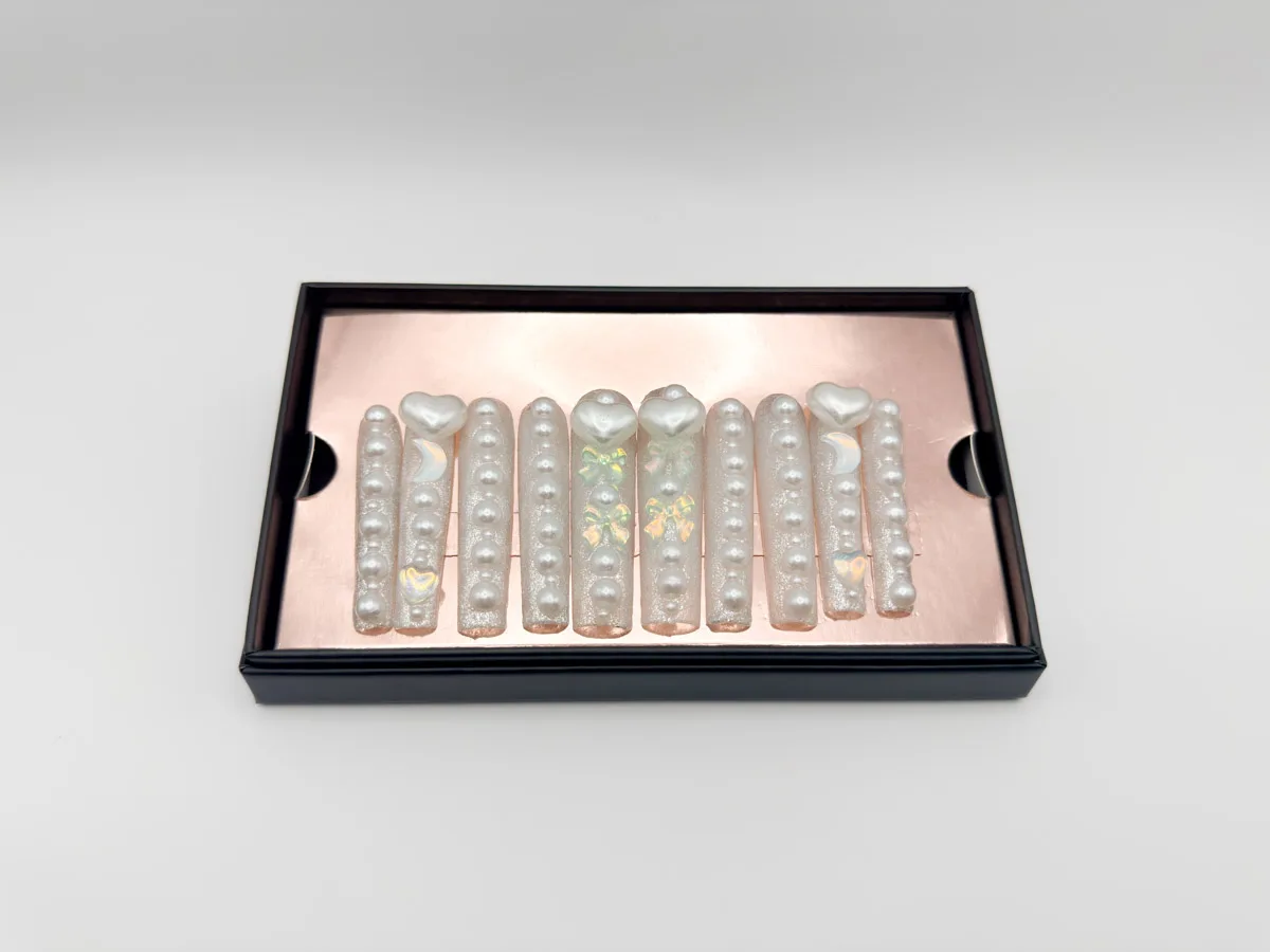 Pearl Dreamz Hand Made Press On Coffin Nails