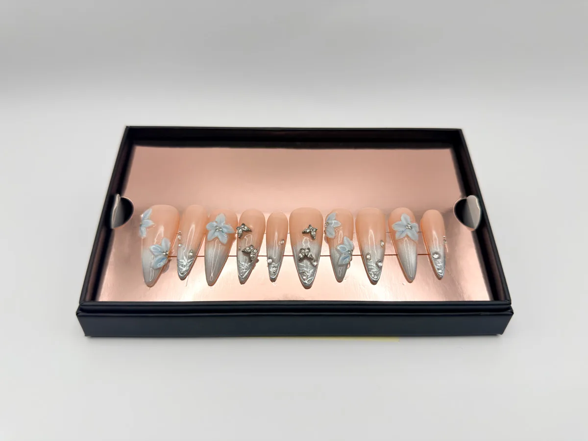 Winter Blossom Hand Made Stilletto Nails