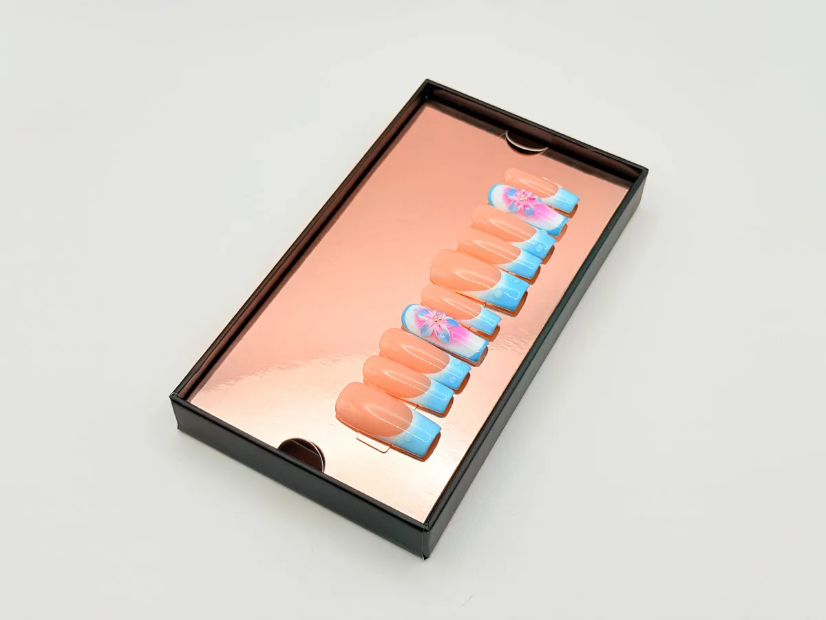 Blue Lagoon Hand Made Press On Square Nails
