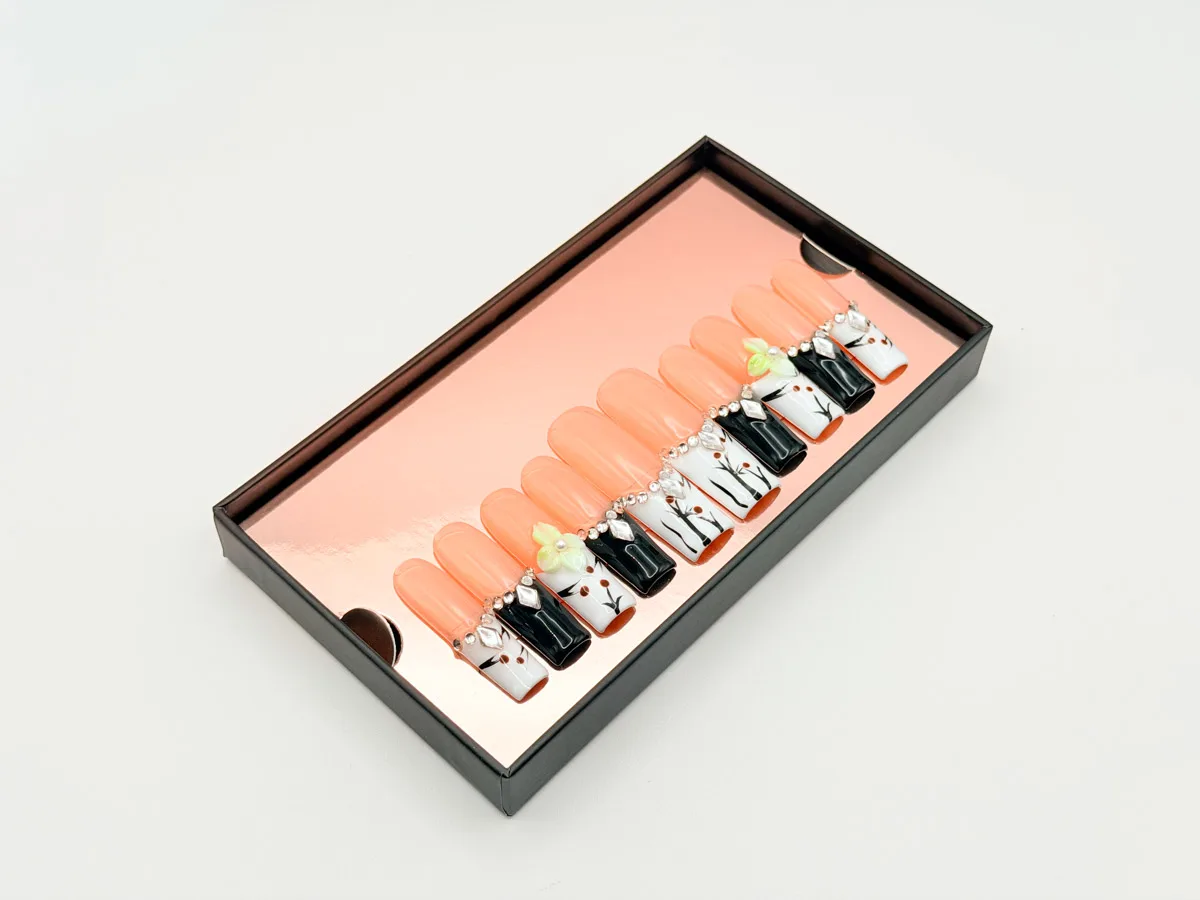 Midnight Orchidz Hand Made Press On Square Nails