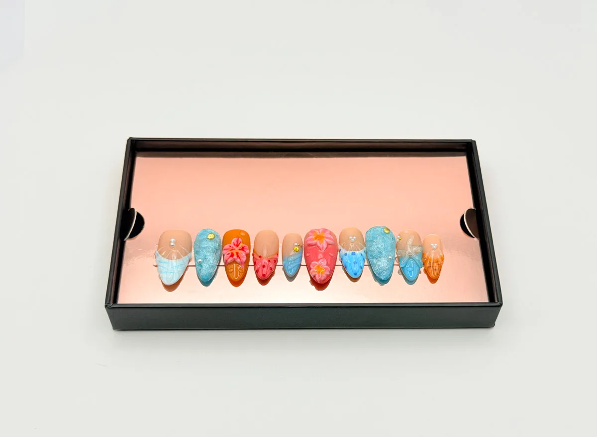 Island Fever Hand Made Press On Oval Nails