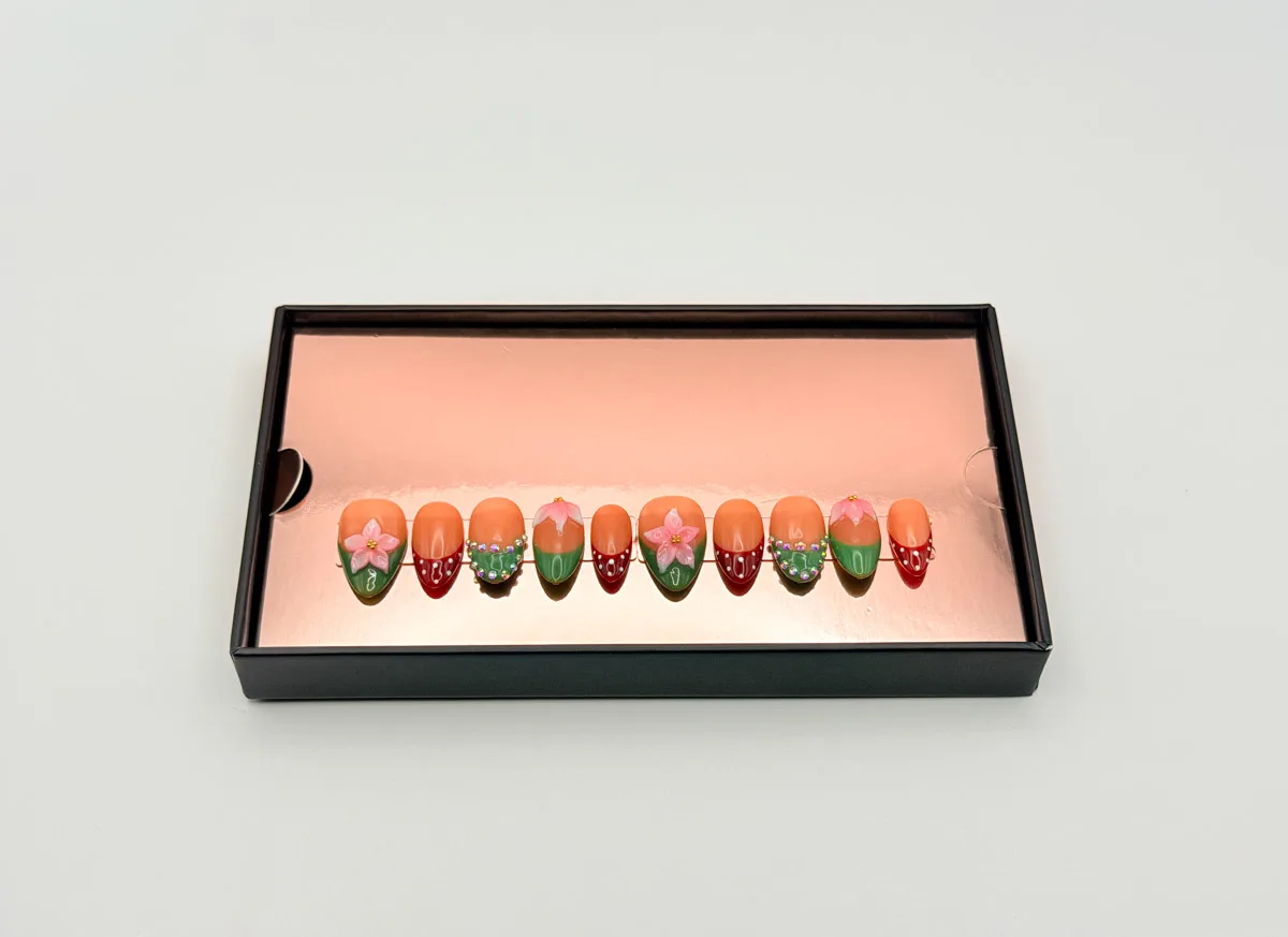 Strawberry Patch Hand Made Press On Stiletto Nails