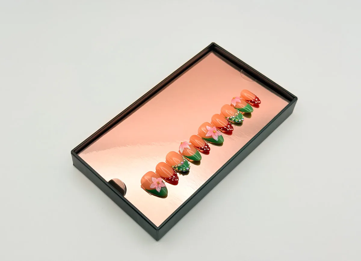 Strawberry Patch Hand Made Press On Stiletto Nails