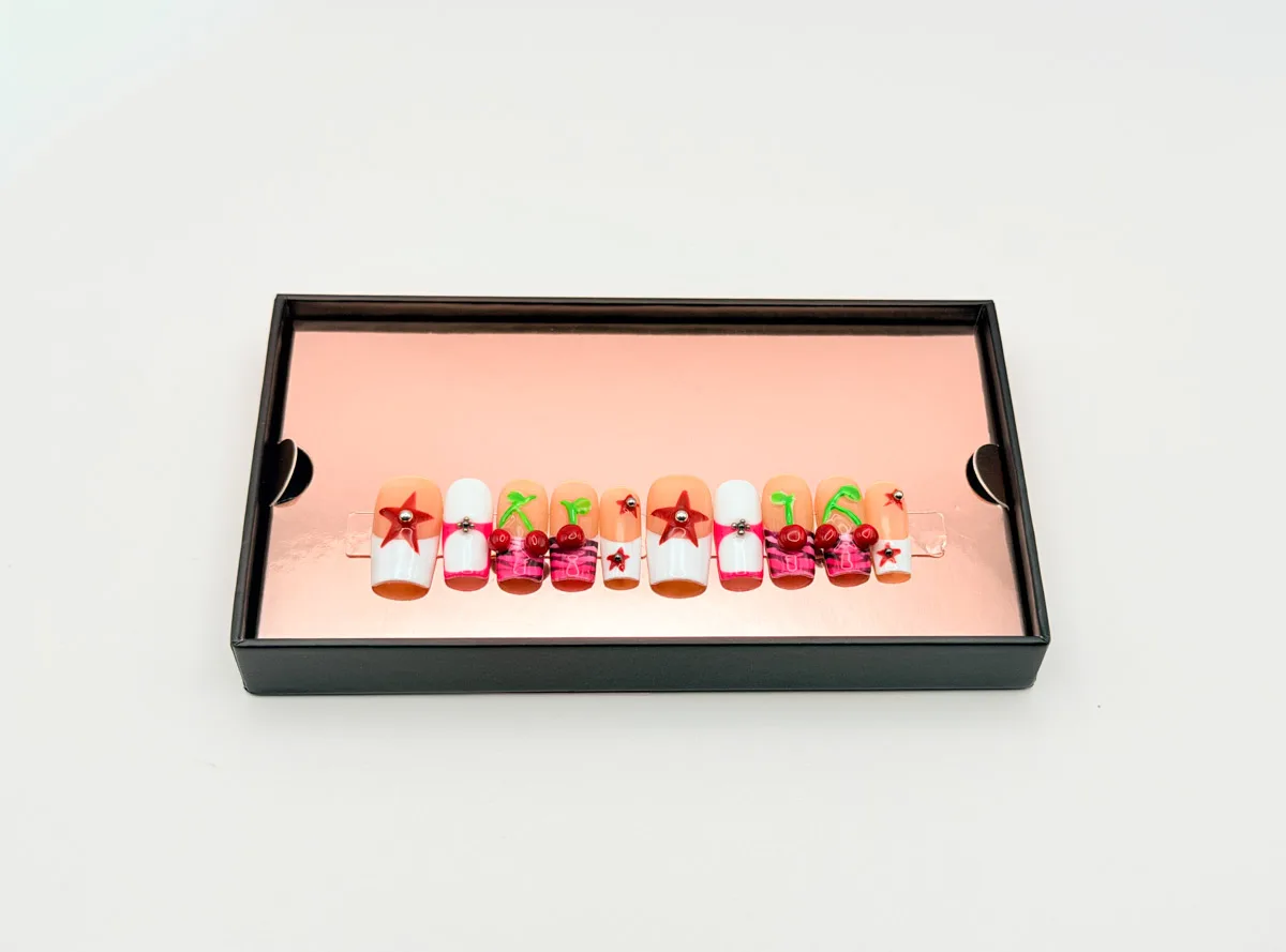 Cherry Pop Hand Made Press On Square Nails