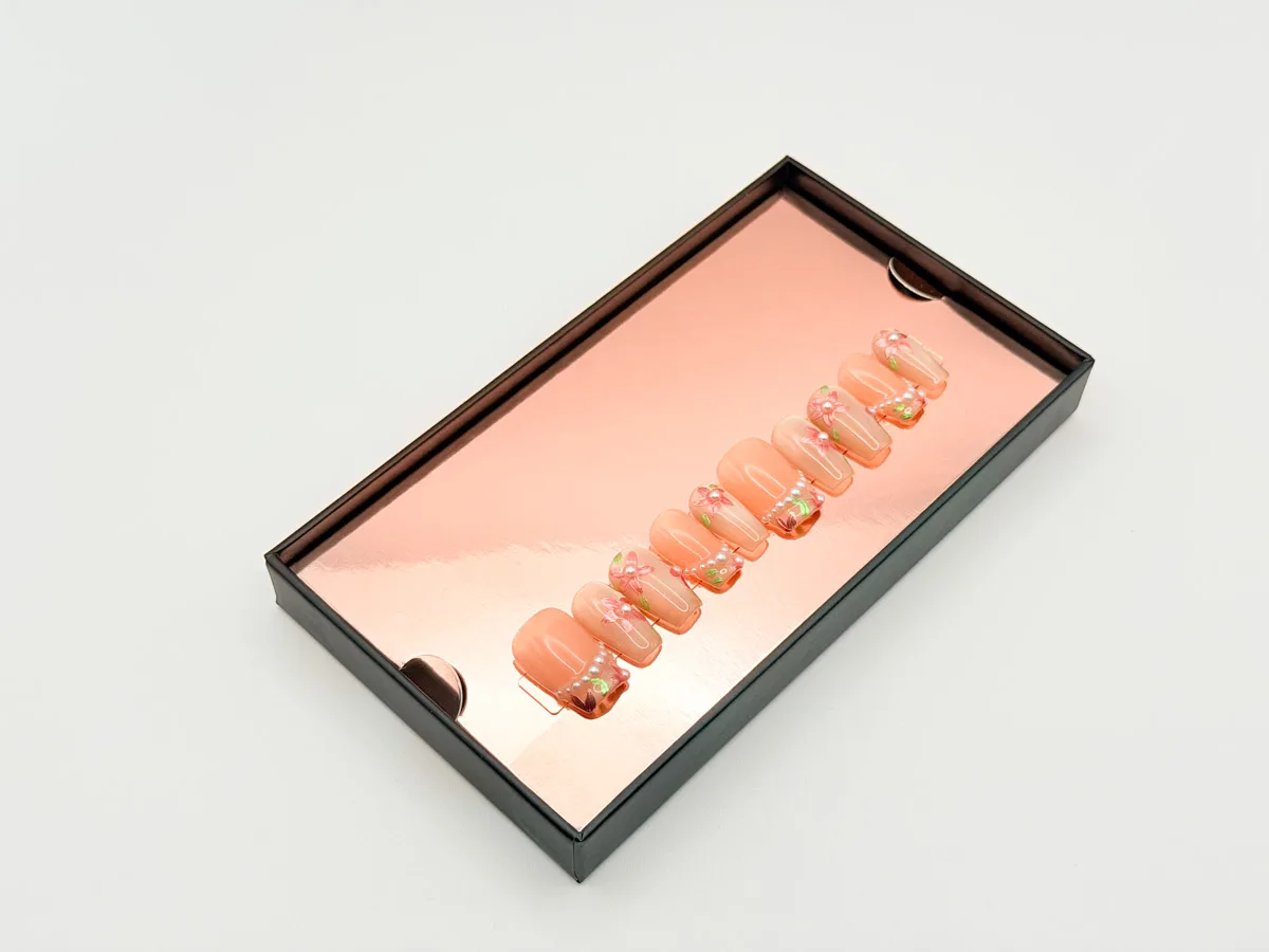 Pearl Glam Hand Made Press On Coffin Nails
