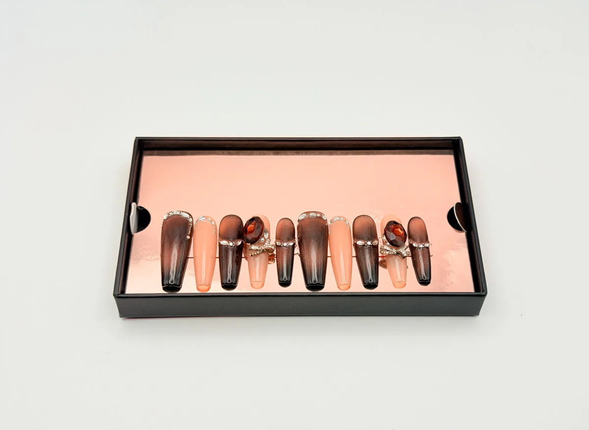 Crown Jewel Hand Made Press On Coffin Nails