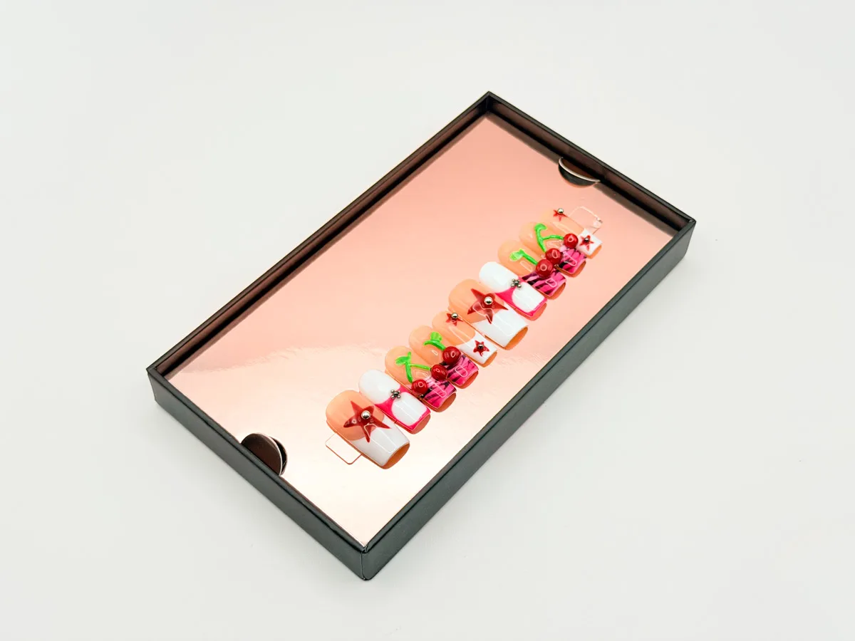Cherry Pop Hand Made Press On Square Nails