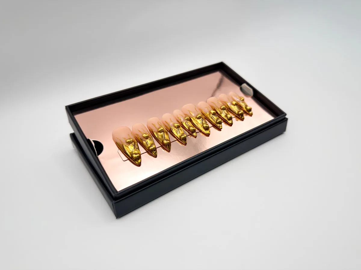 Gold Drip Hand Made Stilletto Nails
