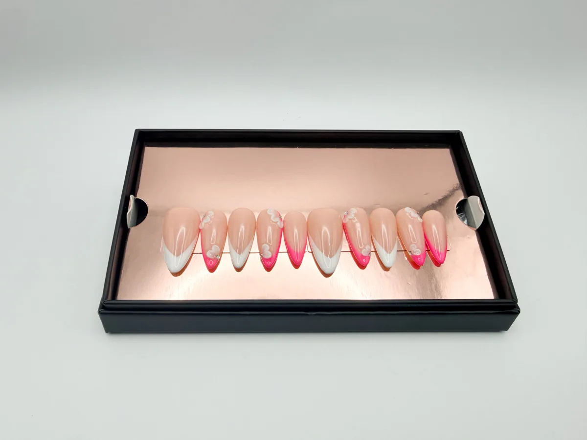 French Flamingo Hand Made Stilletto Nails