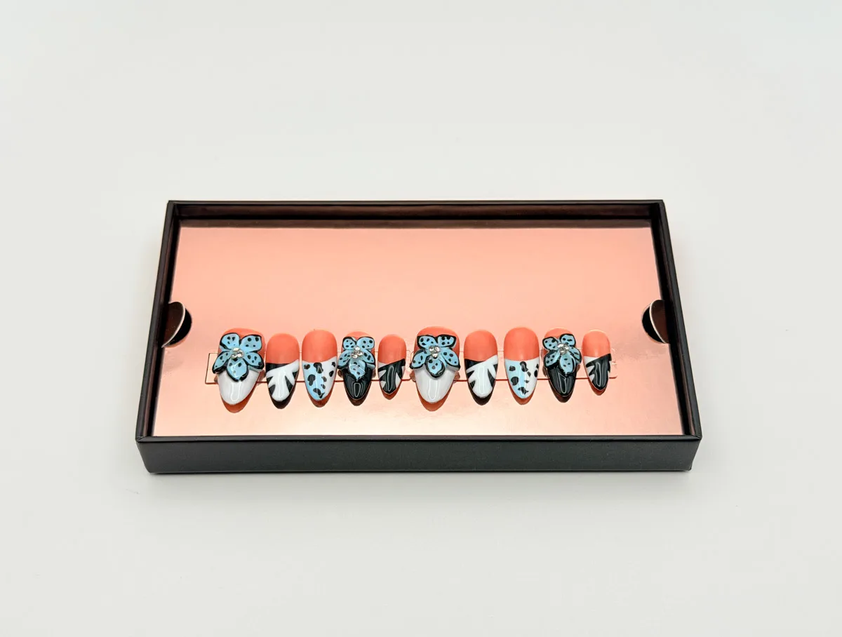 Bloomin' Cheetah Hand Made Press On Oval Nails