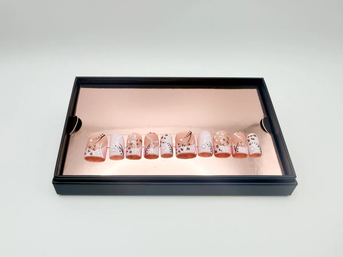 Pink Safari Hand Made Press On Square Nails