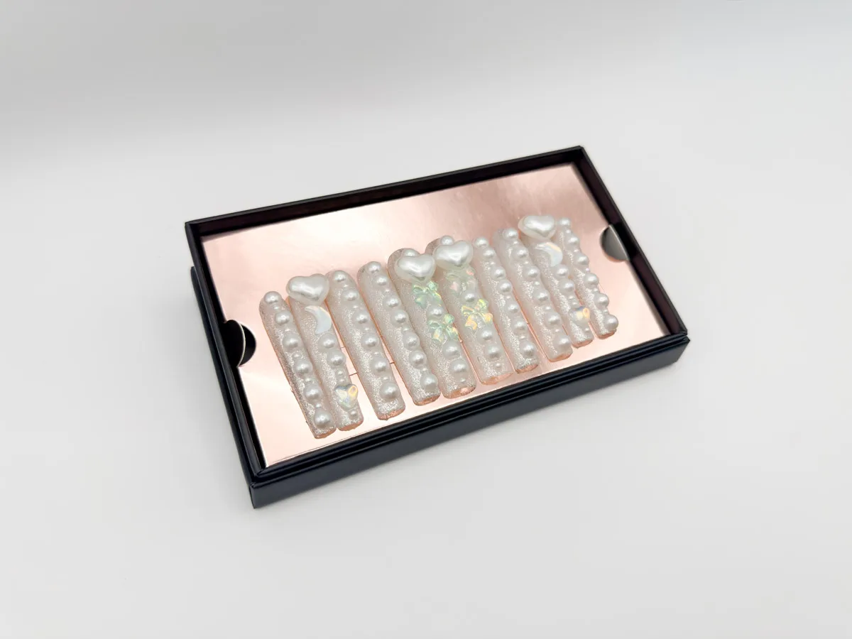 Pearl Dreamz Hand Made Press On Coffin Nails