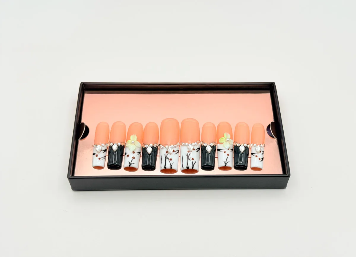 Midnight Orchidz Hand Made Press On Square Nails