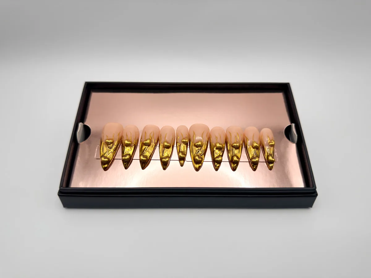 Gold Drip Hand Made Stilletto Nails