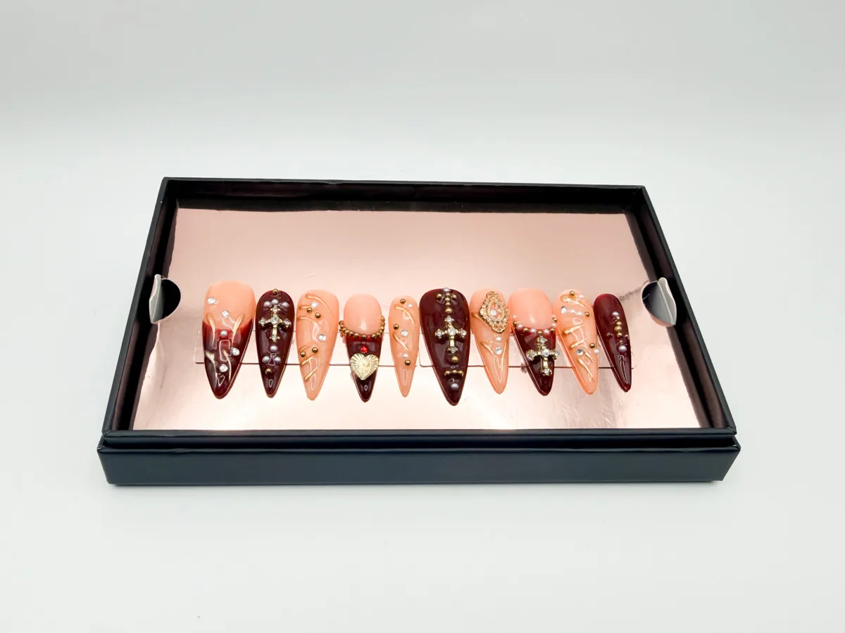Crimson Cross Hand Made Stilletto Nails