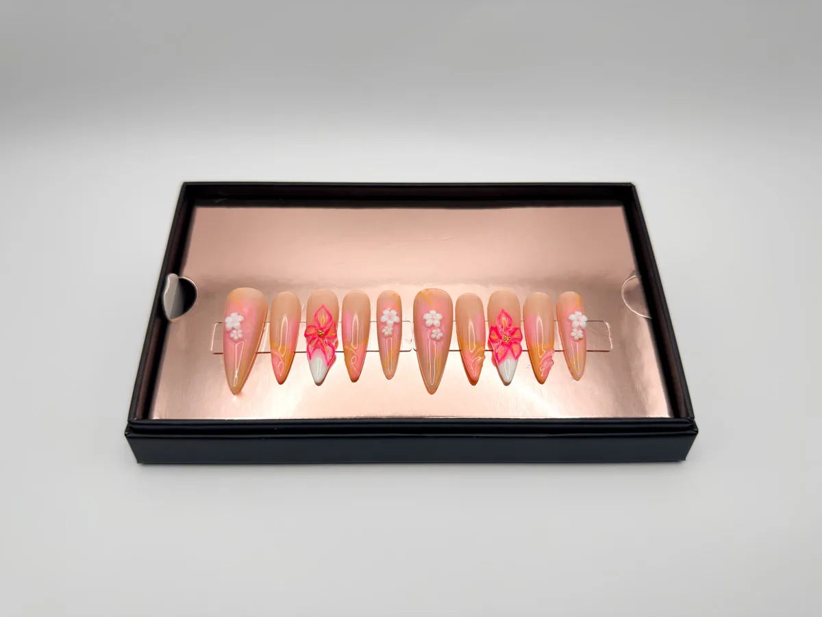 Hawaiian Sunset Hand Made Stilletto Nails