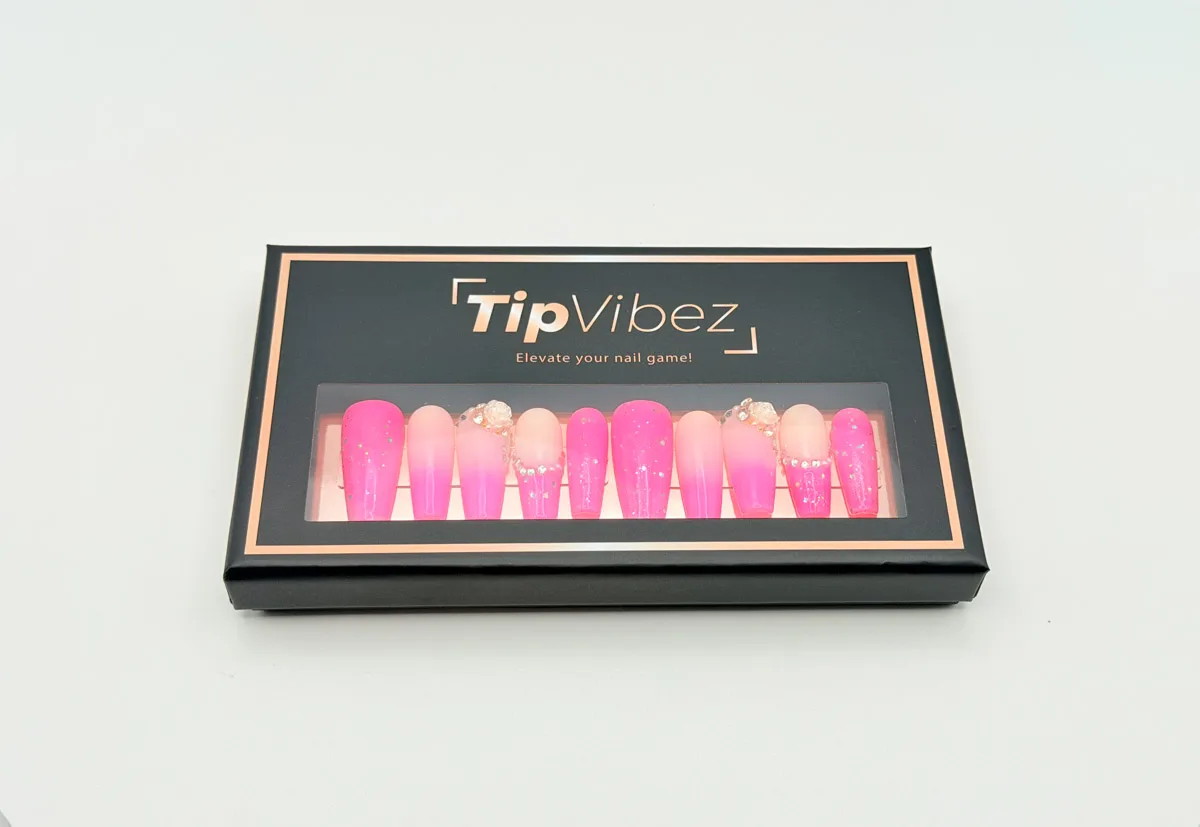 Bubblegum Blossom Hand Made Press On Coffin Nails