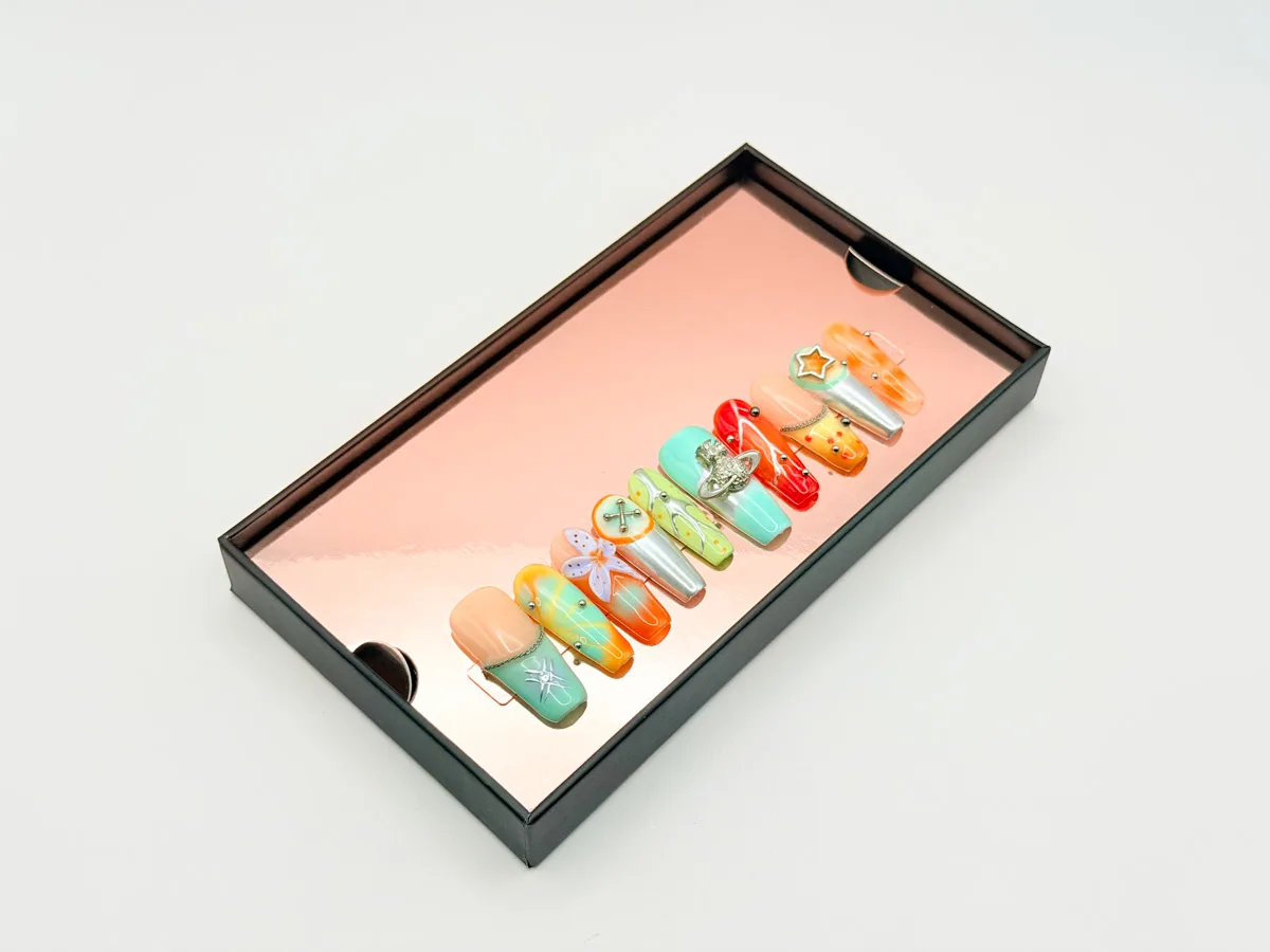 Retro Nebula Hand Made Press On Coffin Nails
