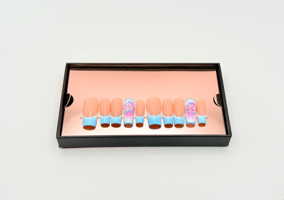 Blue Lagoon Hand Made Press On Square Nails