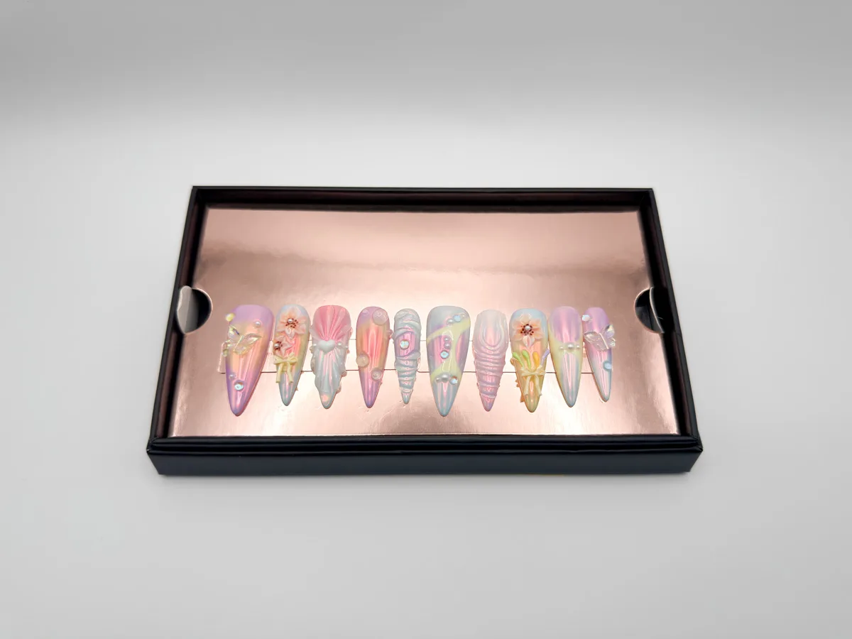 Beach Bubblegum Hand Made Stilletto Nails