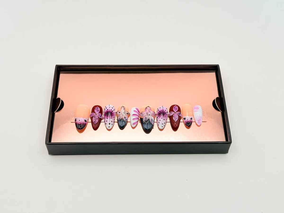 Spotted Fantasy Hand Made Press On Oval Nails