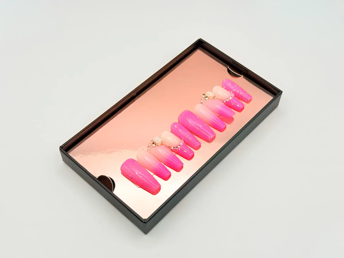 Bubblegum Blossom Hand Made Press On Coffin Nails