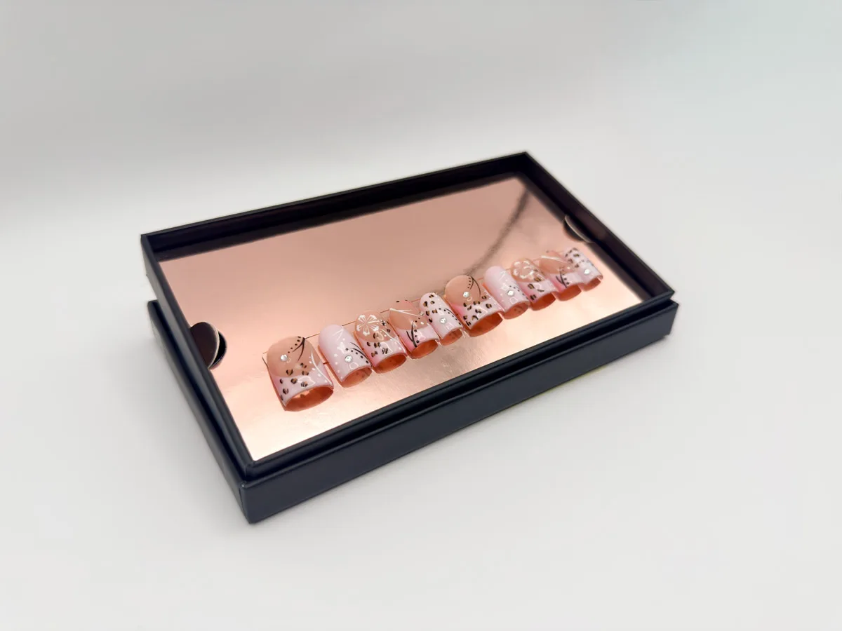 Pink Safari Hand Made Press On Square Nails