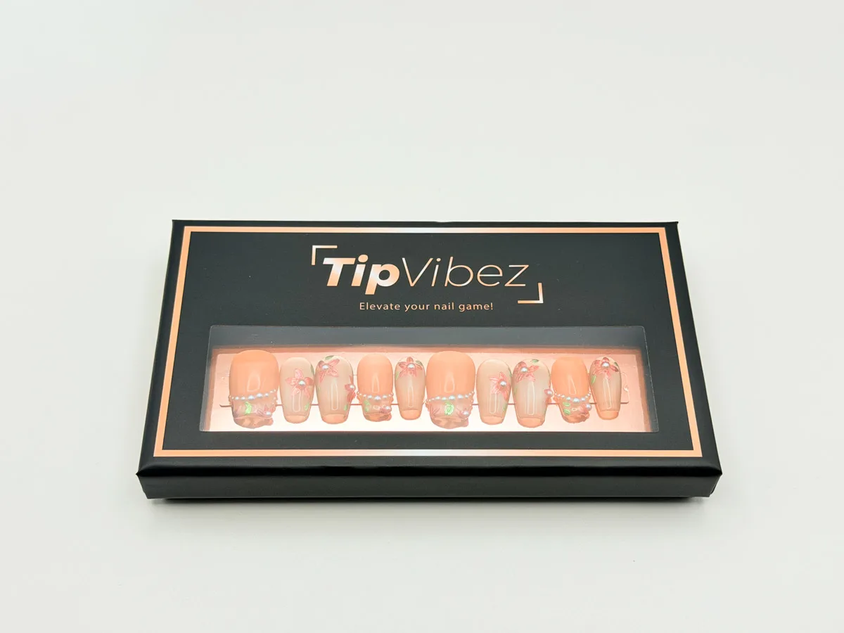 Pearl Glam Hand Made Press On Coffin Nails